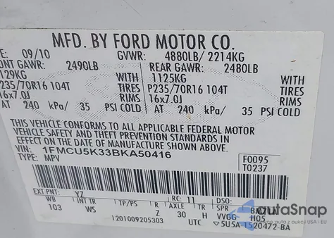 2011 Ford Escape Hybrid z USA, uszkodzony, nr VIN 1FMCU5K33BKA50416